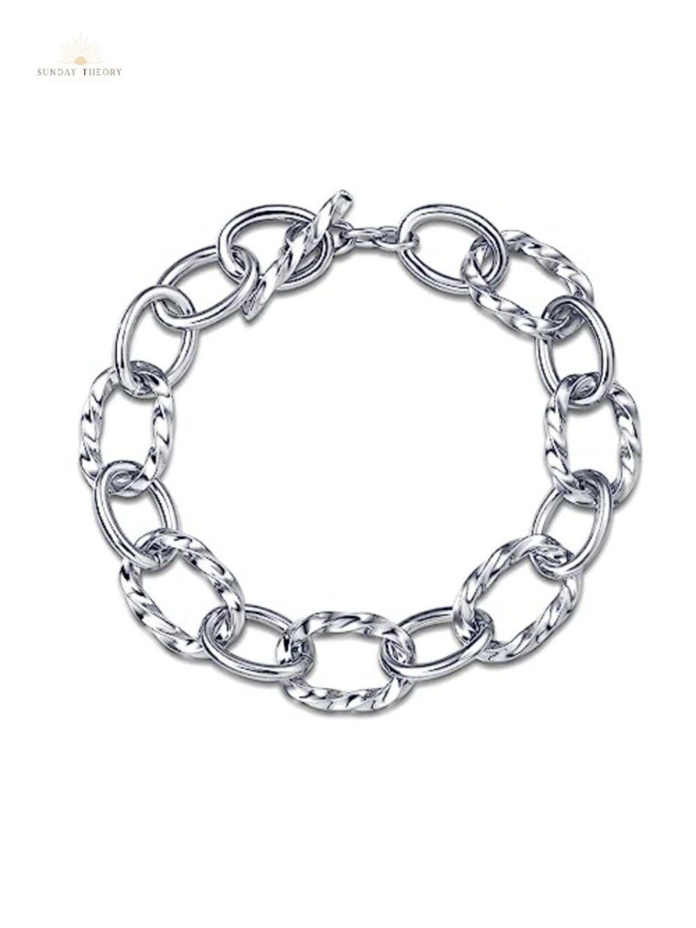 Twisted Cable Link Bracelet 7.5" Silver Plated Two Tone Luxury Statement